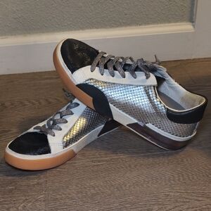 Dolce Vita Metallic Silver and Black Low-Top Sneaker